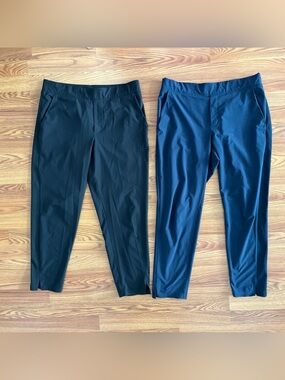 Athleta 12 Brooklyn Ankle pants blue black zip back pockets